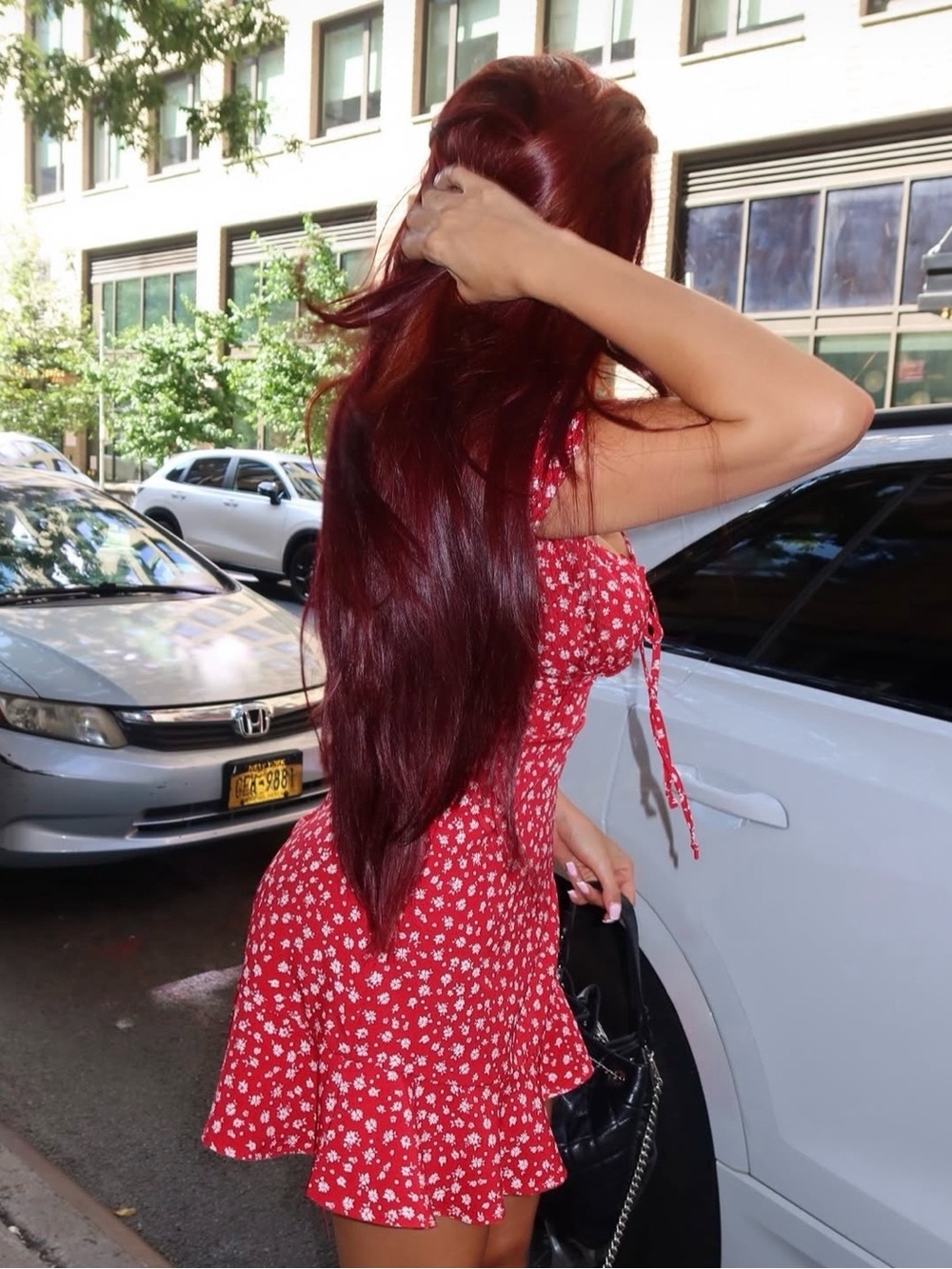 Fashion Nova Red Floral Puff-Sleeve Square Neck Top